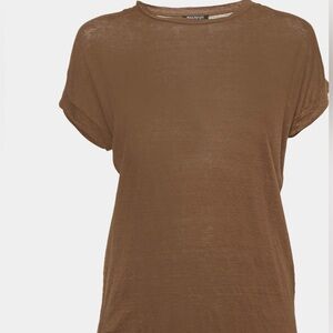Balmain Brown Stretch 100% Linen Jersey Rolled Sleeve T-Shirt Size S 36